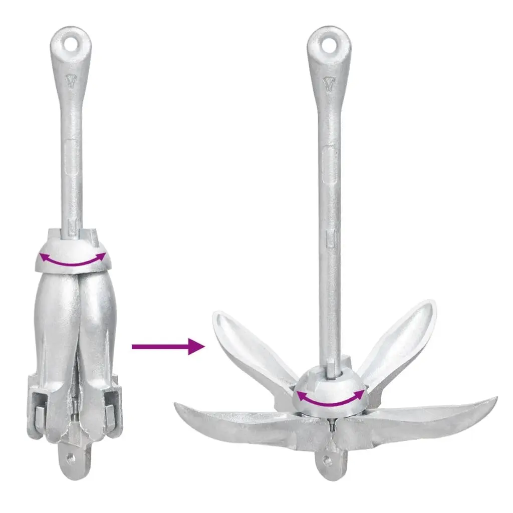 Folding Anchor 6 kg 4-Claw Grapnel Silver for Boat Docking Watercraft
