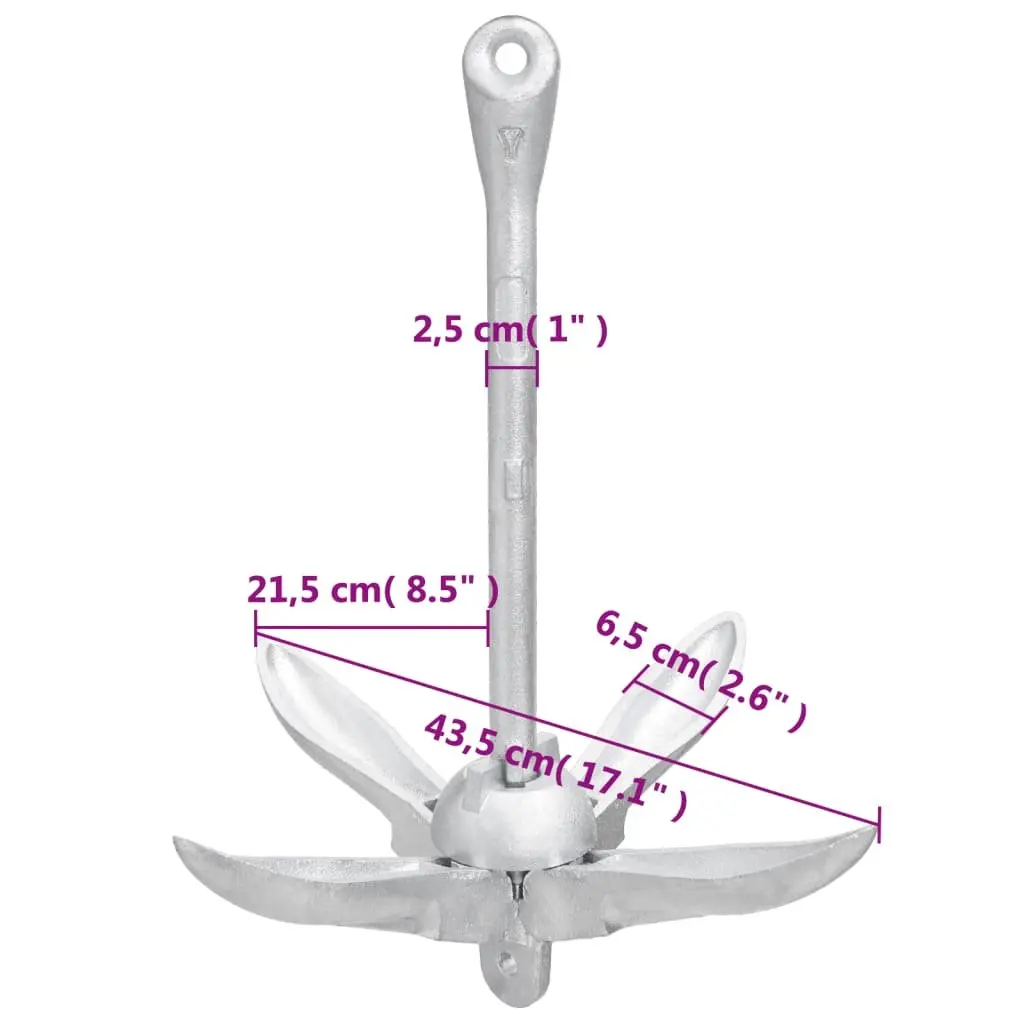 Folding Anchor 6 kg 4-Claw Grapnel Silver for Boat Docking Watercraft