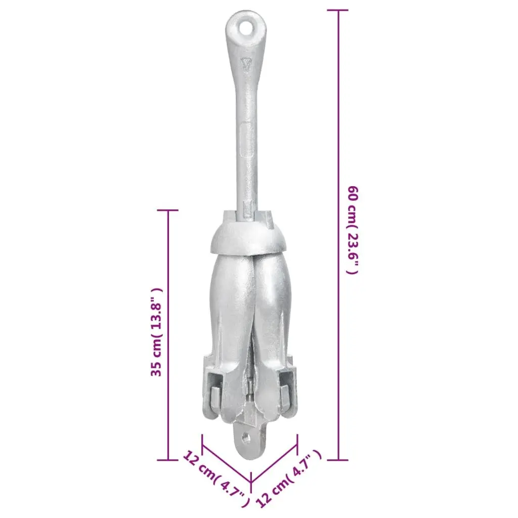 Folding Anchor 8 kg 4-Claw Grapnel Silver Cast Iron for Boat Docking Watercraft