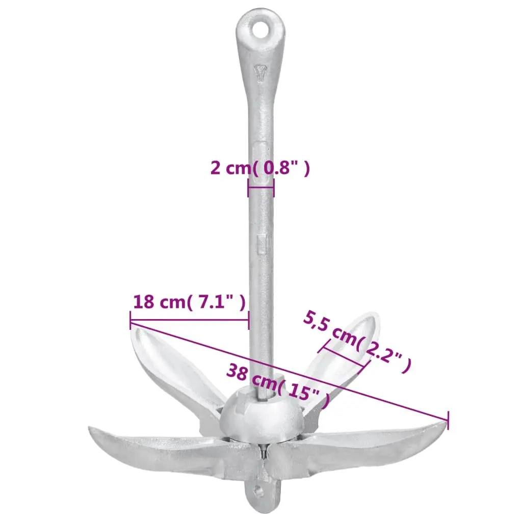 Folding Anchor with Rope 4kg Grapnel Silver