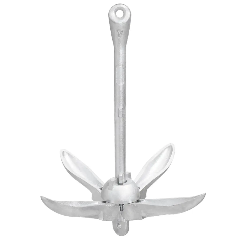 Folding Grapnel Anchor 3.2 kg Silver 4-Claw for Securing Small Watercraft Docking