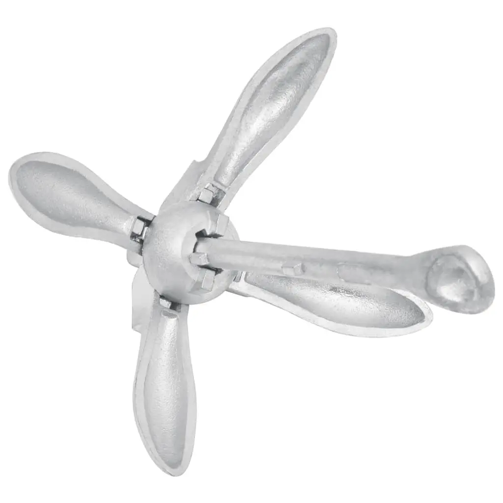 Folding Grapnel Anchor 3.2 kg Silver 4-Claw for Securing Small Watercraft Docking