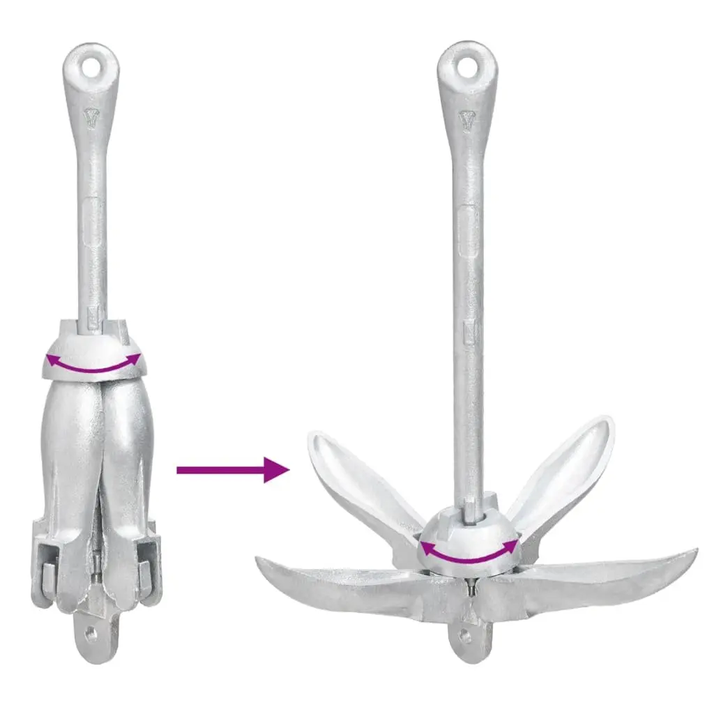 Folding Grapnel Anchor 3.2 kg Silver 4-Claw for Securing Small Watercraft Docking
