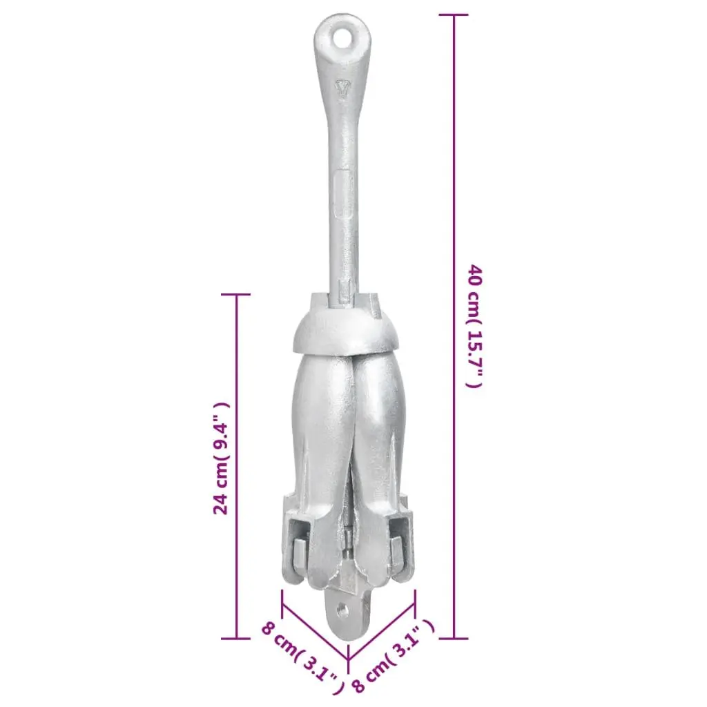 Folding Grapnel Anchor 3.2 kg Silver 4-Claw for Securing Small Watercraft Docking