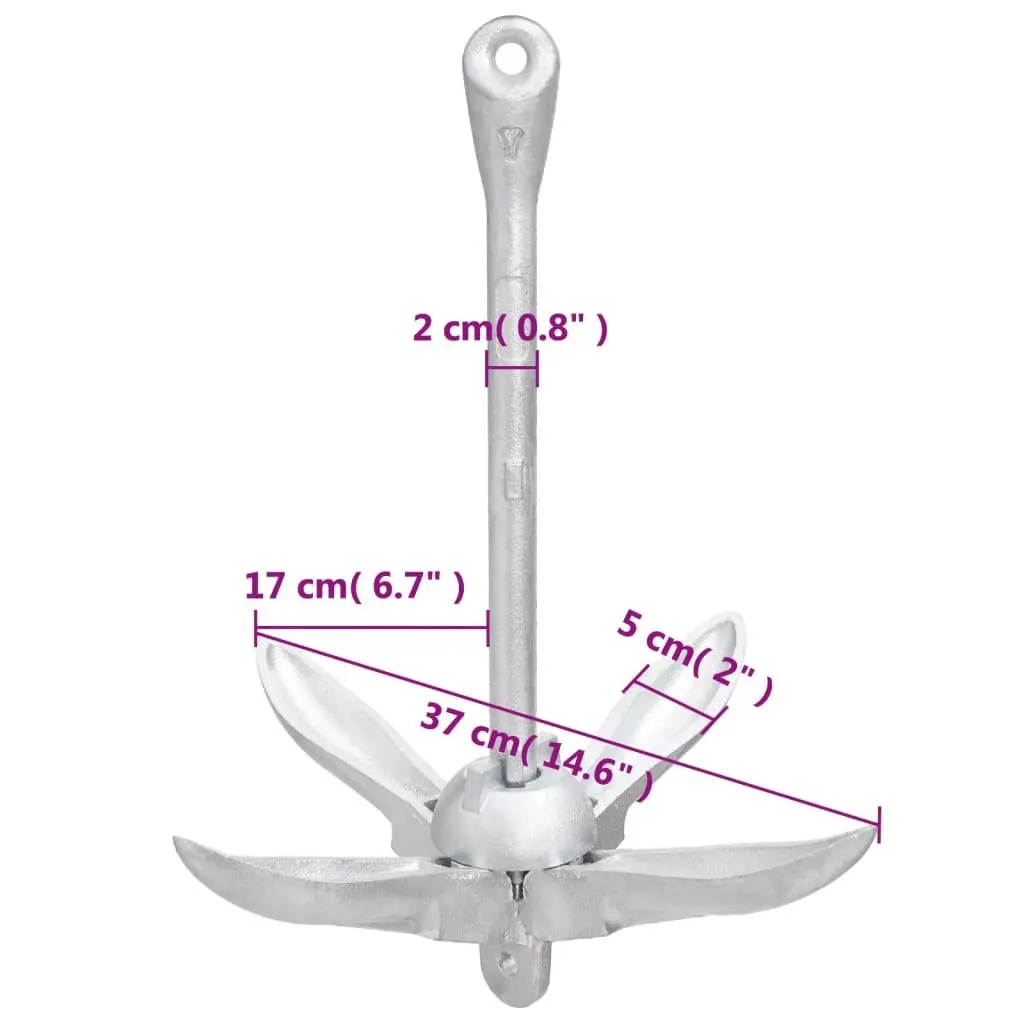 Folding Grapnel Anchor 3.2 kg Silver 4-Claw for Securing Small Watercraft Docking