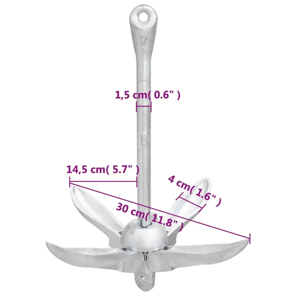 4-Claw Folding Anchor 1.5kg Silver for Kayak Dinghy Boat