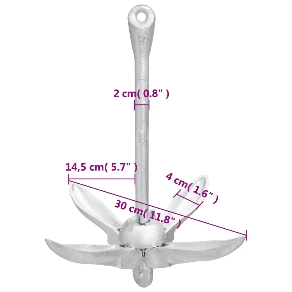 4-Claw Folding Anchor 2.5 kg Silver for Boats Kayaks Dinghies
