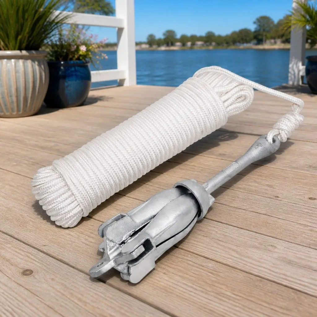 Folding Anchor 4-Claw Grapnel Watercraft Silver Portable Compact