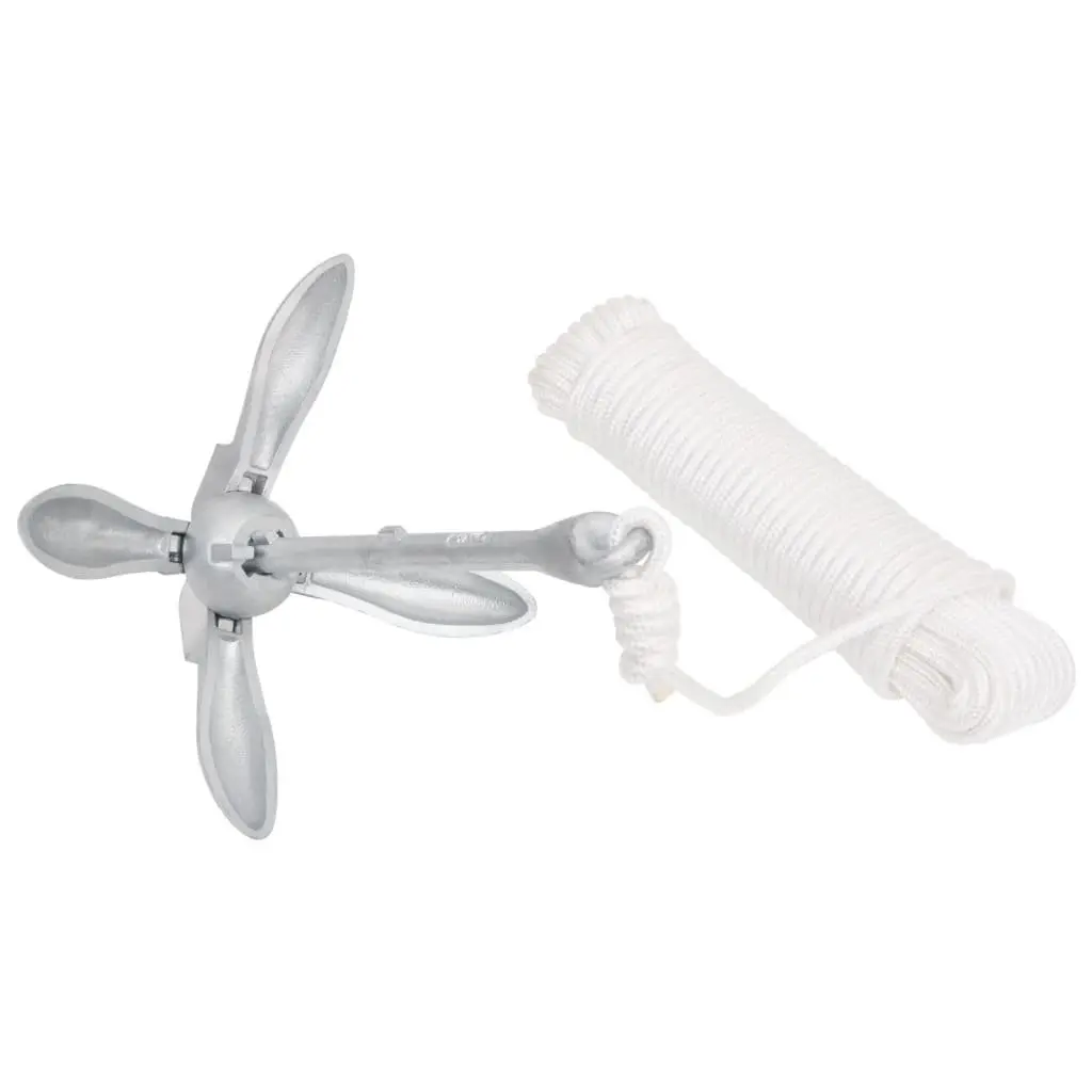 Folding Anchor 4-Claw Grapnel Watercraft Silver Portable Compact