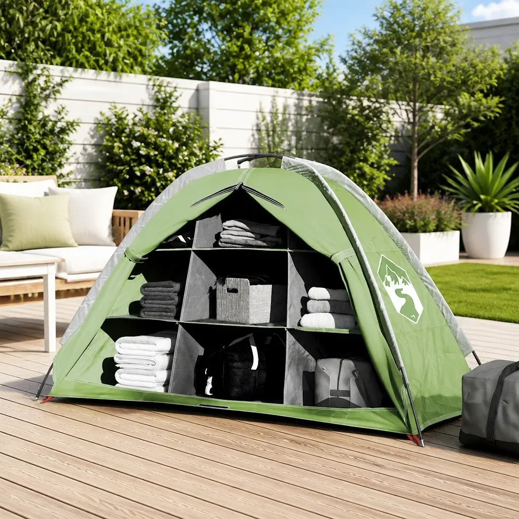 Storage Tent Waterproof Camping Organizer 9 Compartments Green Lightweight