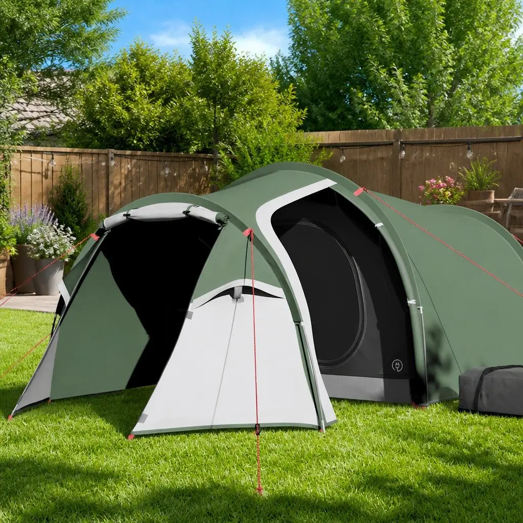 Camping Tent 2-Person Green Waterproof Tunnel Style Adventure