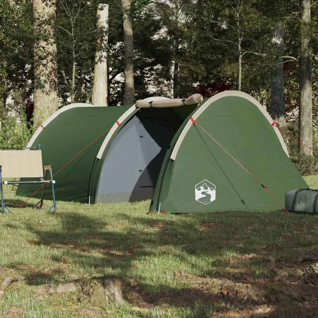 4-Person Tunnel Camping Tent Green Waterproof Mosquito Net Fibreglass Poles