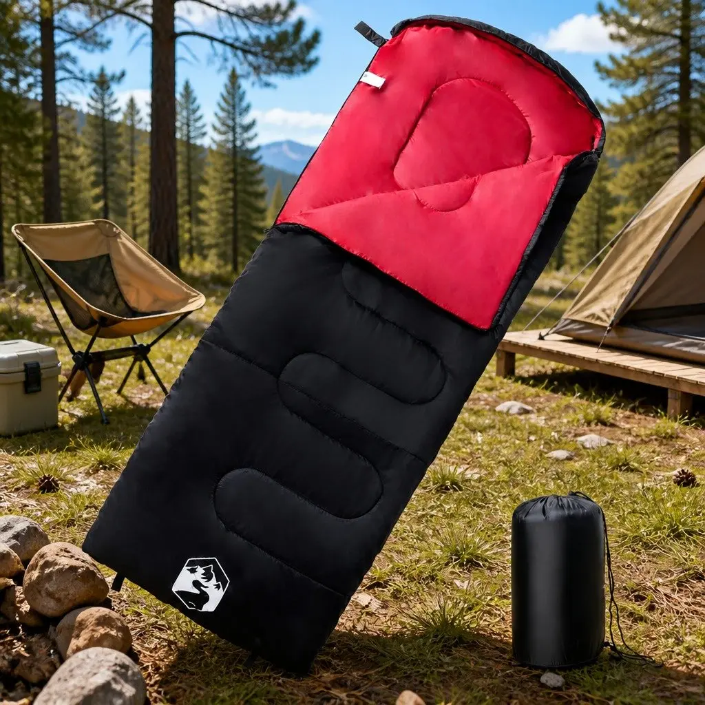 Sleeping Bag Adults Camping Hiking 3-4 Seasons Water-Resistant Red