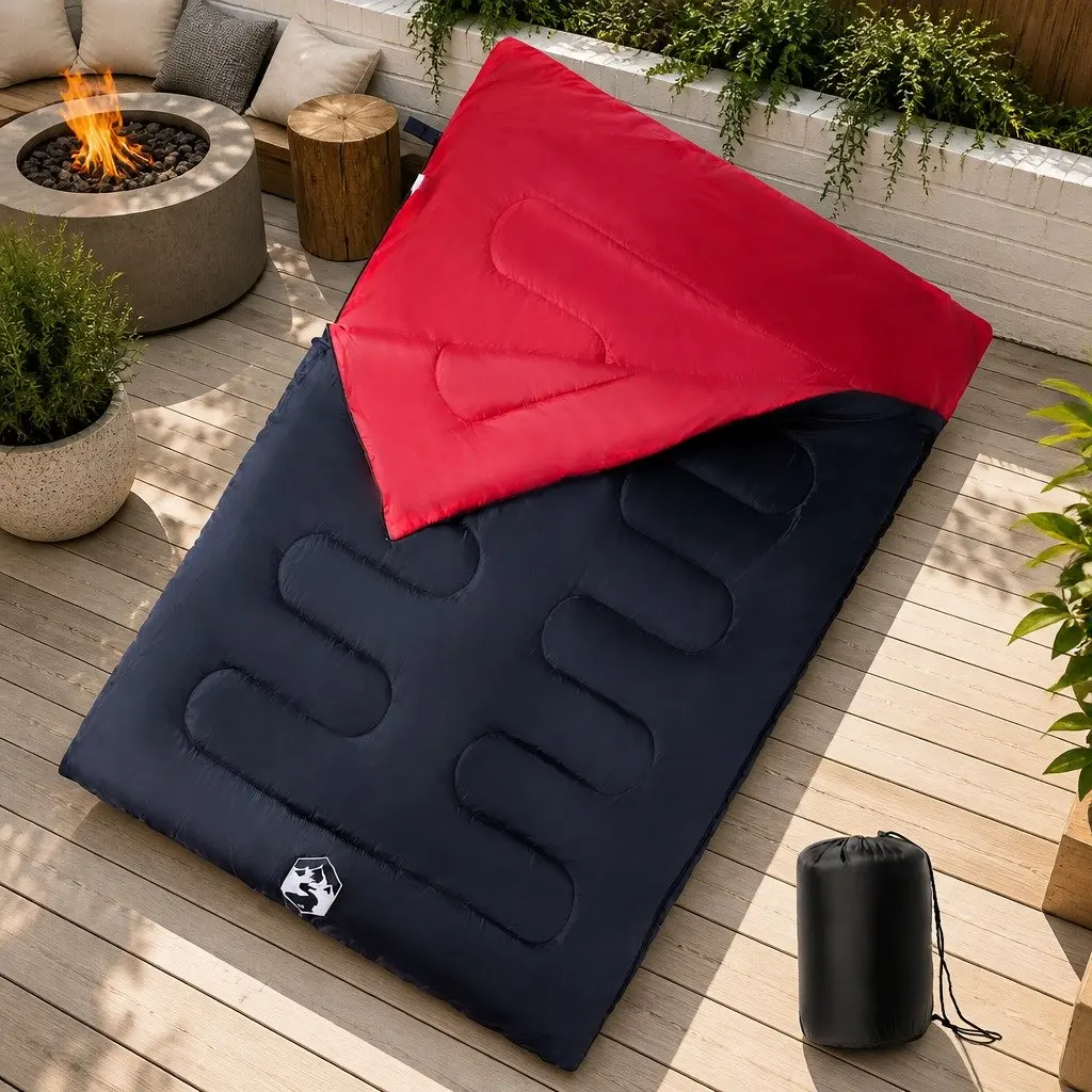 Double Sleeping Bag with Pillows Camping Hiking 3-4 Seasons Red
