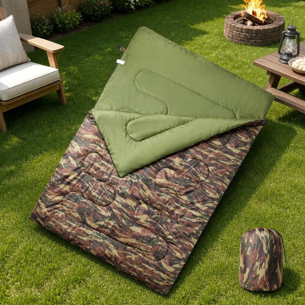 Double Sleeping Bag Camping Hiking 3-4 Seasons Green