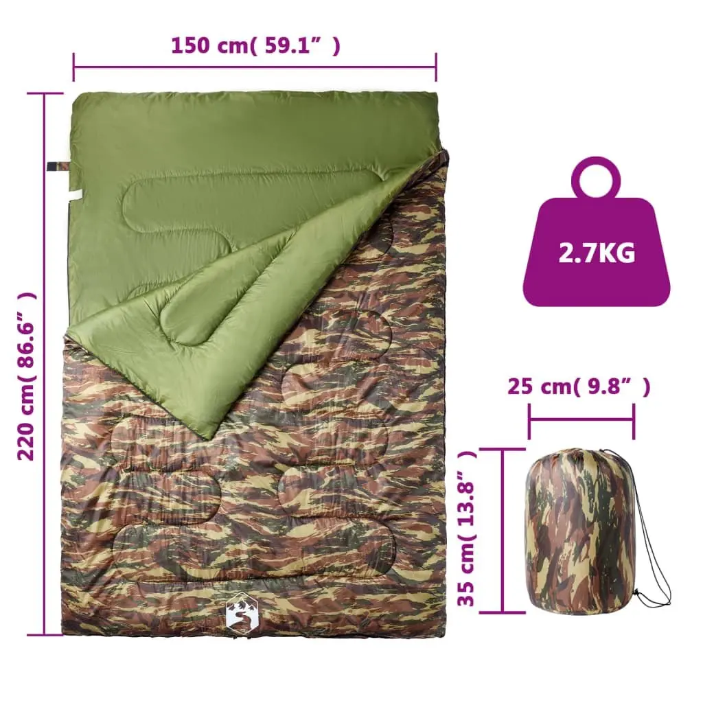 Double Sleeping Bag Camping Hiking 3-4 Seasons Green