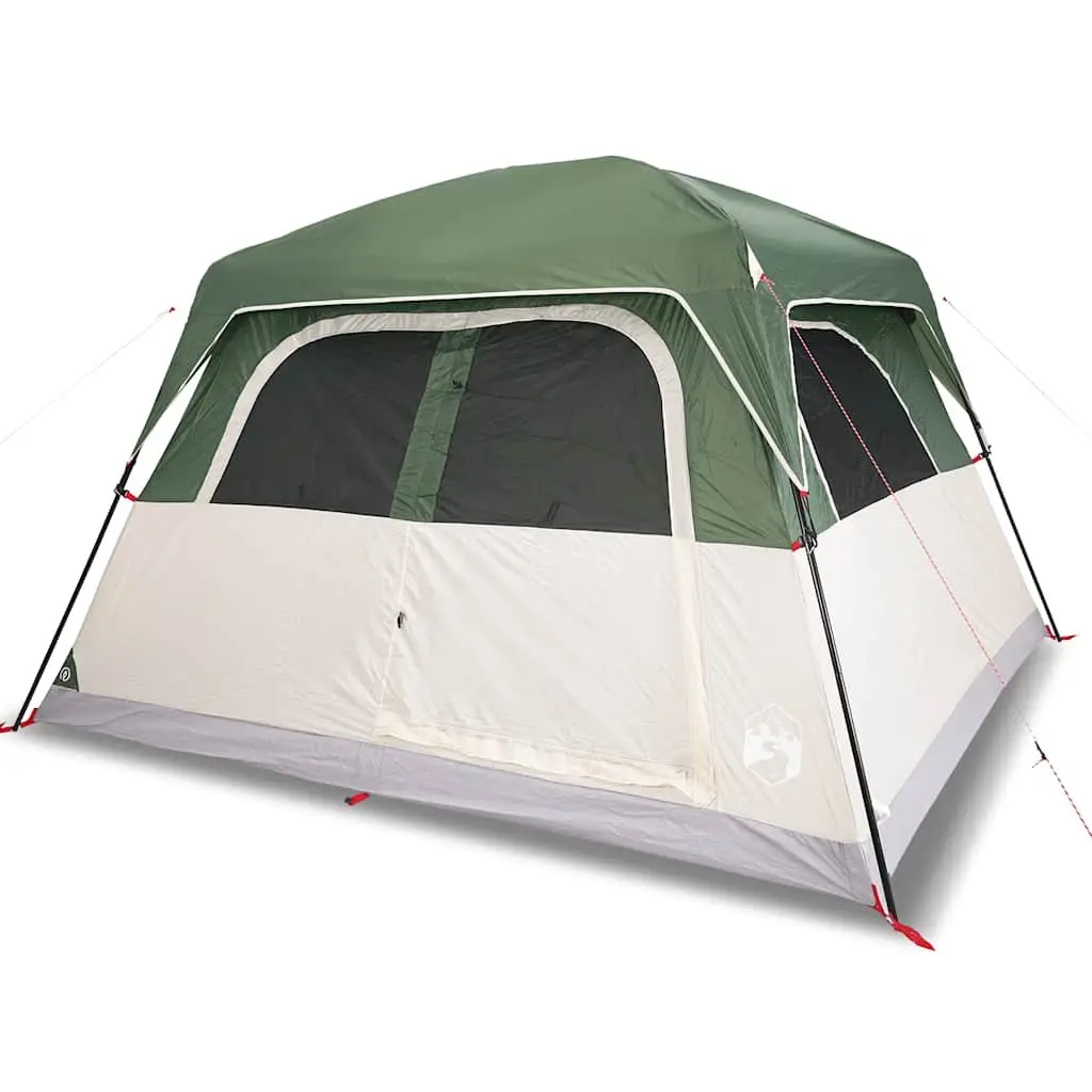 Camping Tent 6-Person Waterproof Green Cabin with Detachable Rainfly and Mosquito Protection