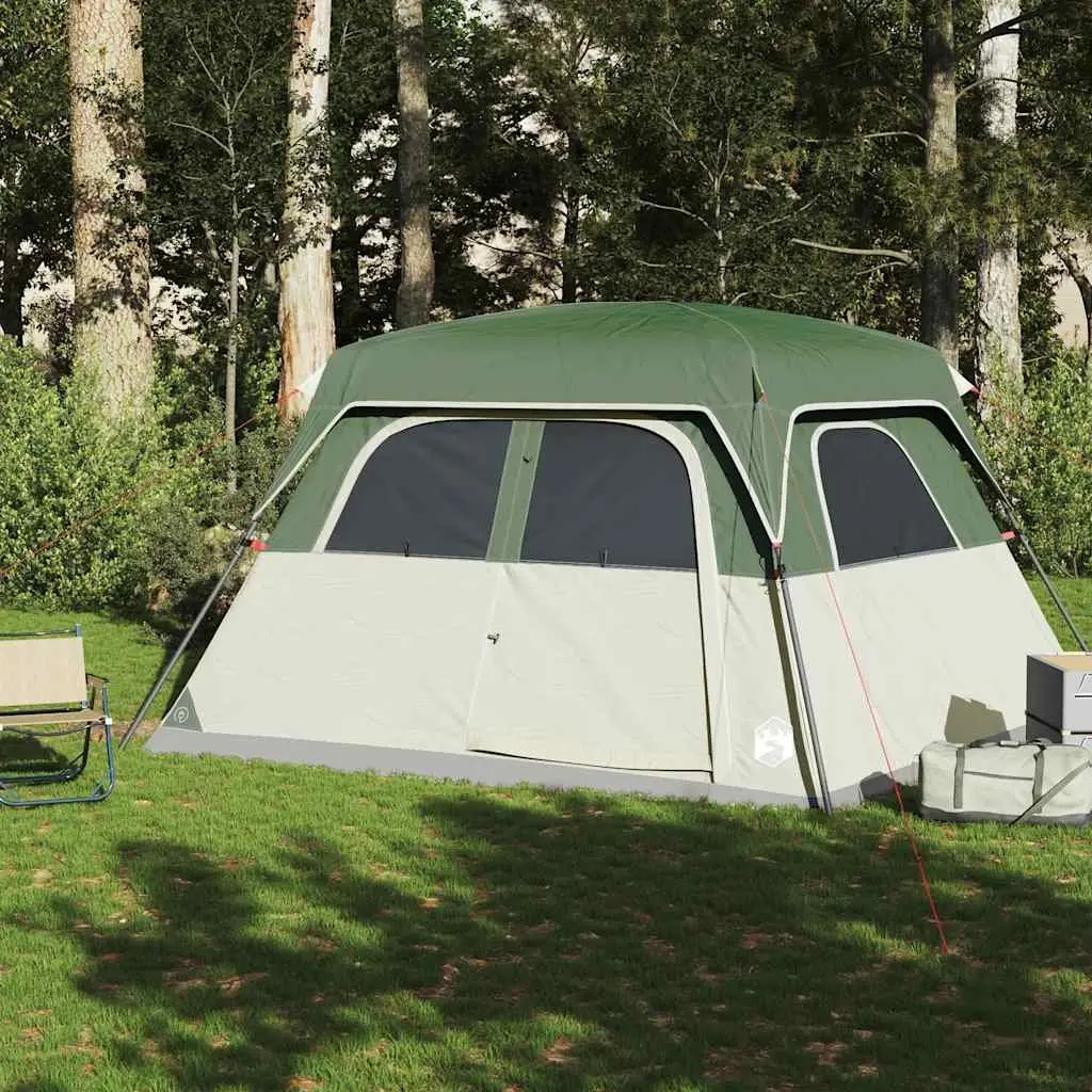 Camping Tent 6-Person Waterproof Green Cabin with Detachable Rainfly and Mosquito Protection