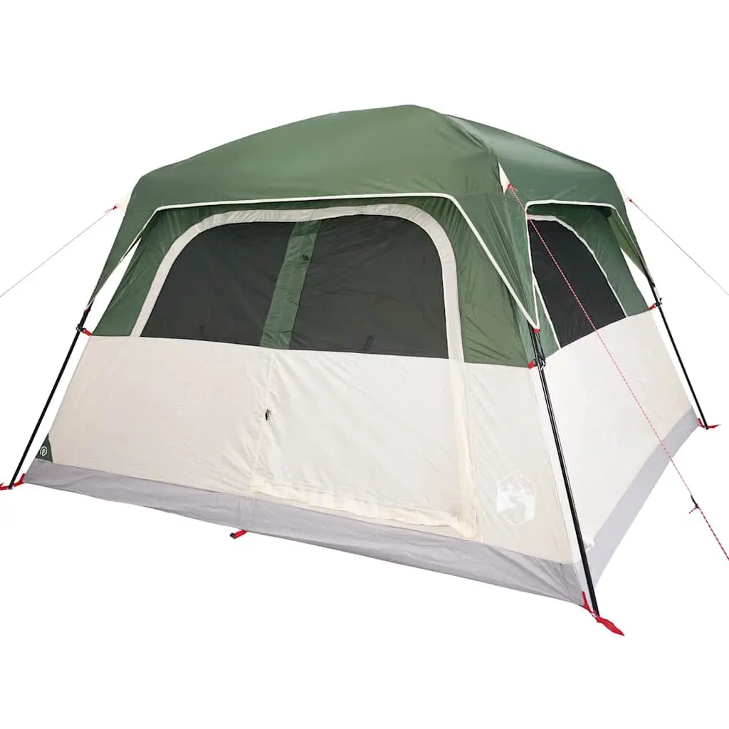 Camping Tent 6-Person Waterproof Green Cabin with Detachable Rainfly and Mosquito Protection
