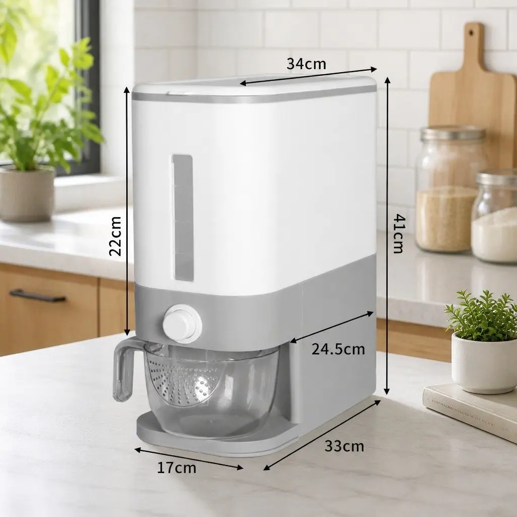 Cereal Dispenser 12L Dry Food Storage Container Kitchen Organiser White Grey