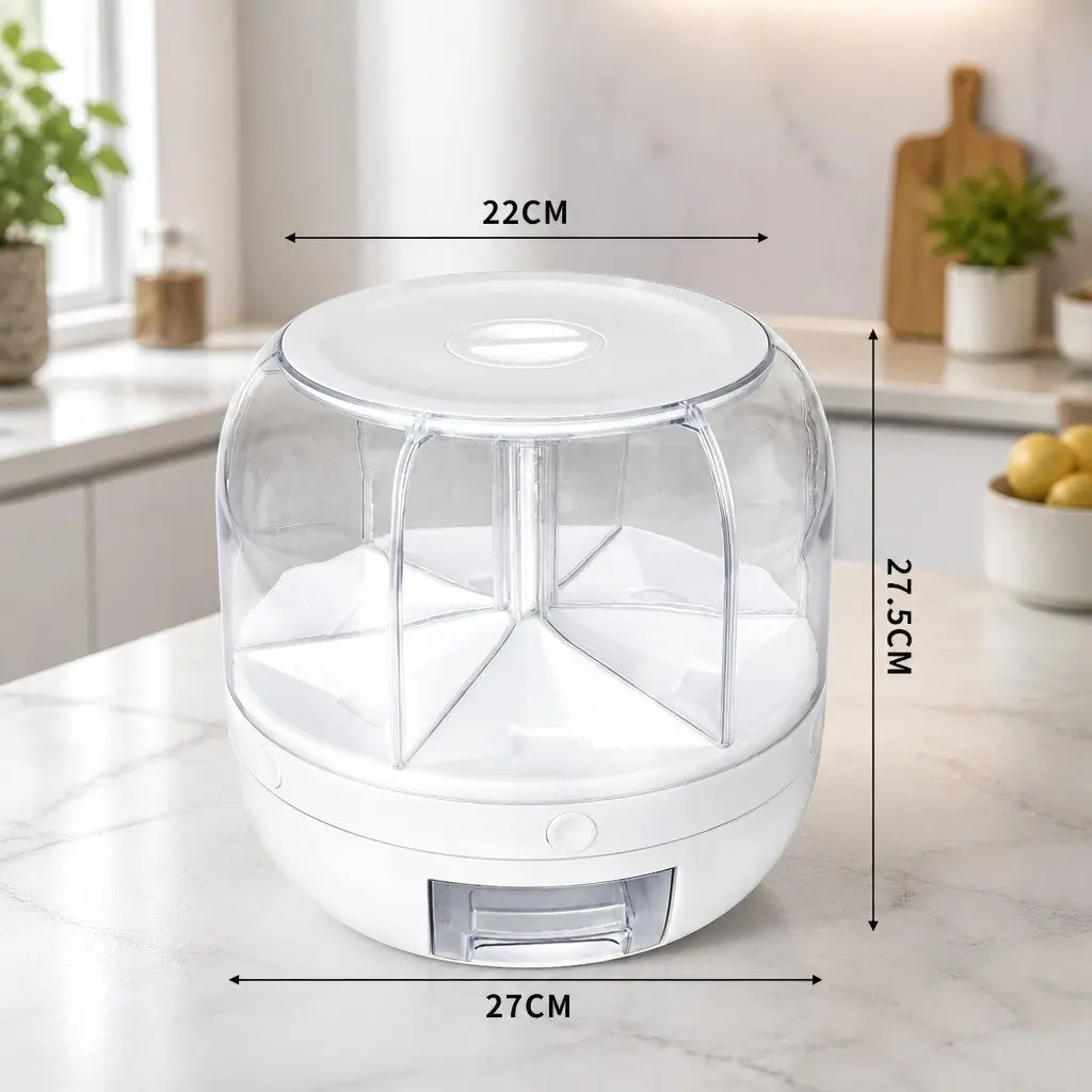 Cereal Dispenser 10kg Rice Storage Container Rotating Dry Food Organizer