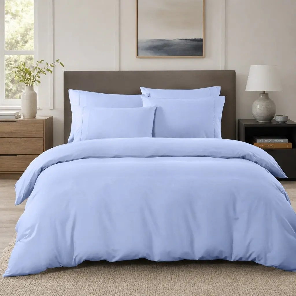 Bamboo Cooling Quilt Cover Set King 2000TC Light Blue Breathable Bedding