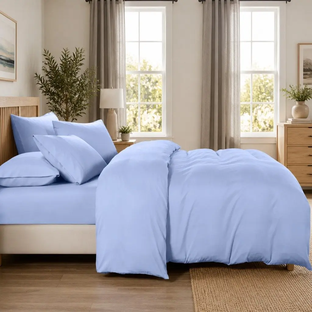 Bamboo Cooling Quilt Cover Set King 2000TC Light Blue Breathable Bedding