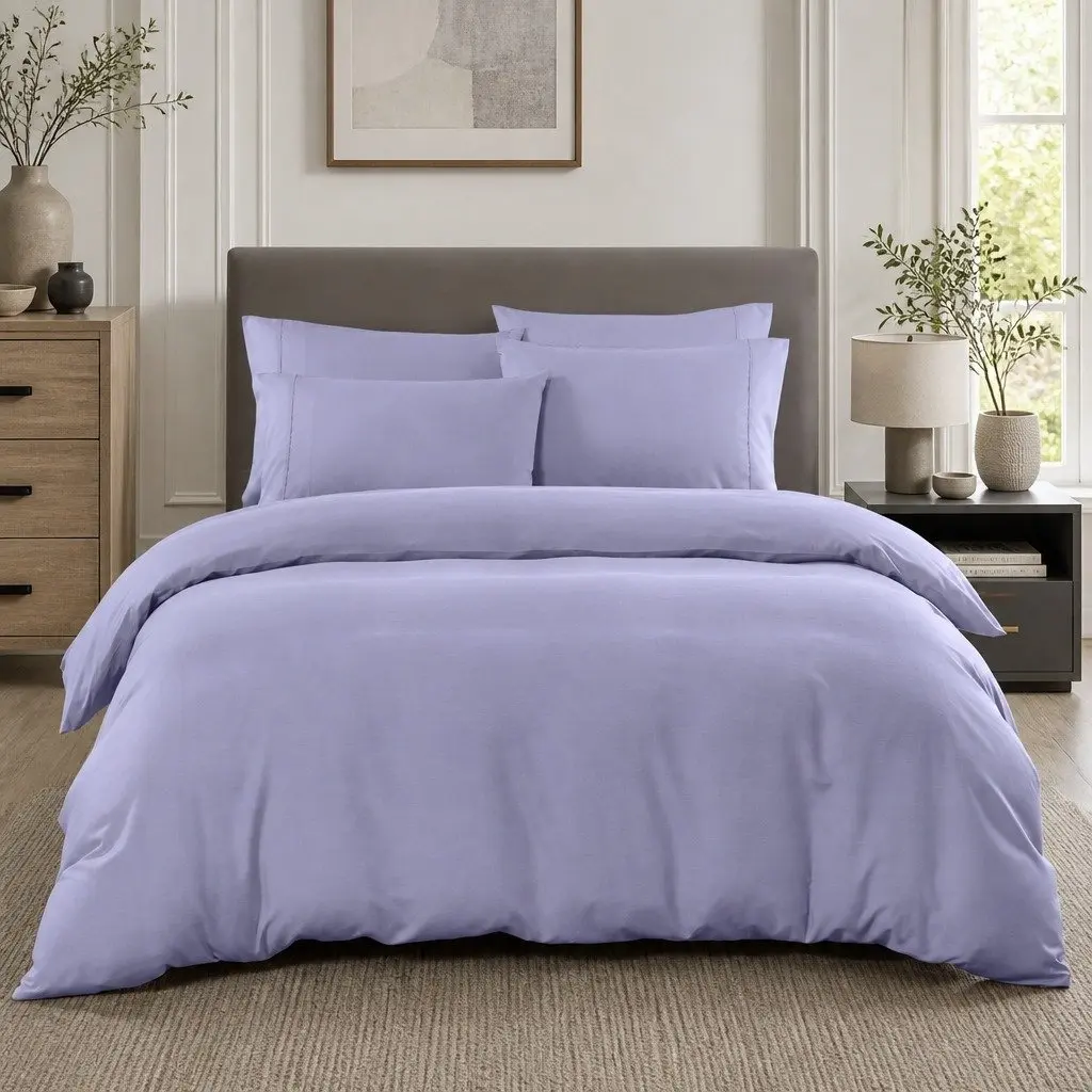 Bamboo Cooling Quilt Cover Set 2000TC King Size Lilac Grey with Pillowcases