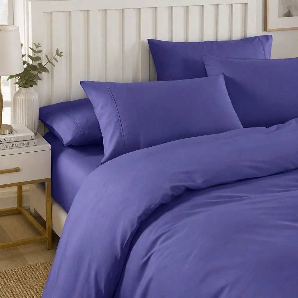 Bedding Combo Set Bamboo Cooling 2000TC Queen Quilt Cover Fitted Sheet Royal Blue 6 Piece