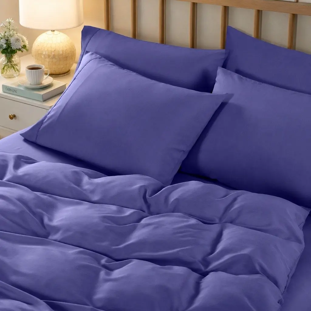 Bedding Combo Set Bamboo Cooling 2000TC Queen Quilt Cover Fitted Sheet Royal Blue 6 Piece