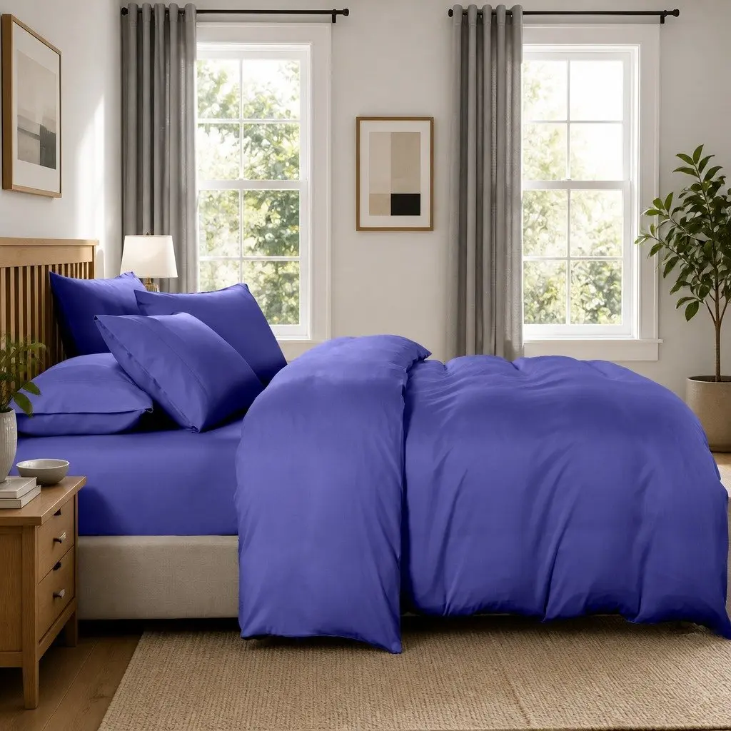 Bedding Combo Set Bamboo Cooling 2000TC Queen Quilt Cover Fitted Sheet Royal Blue 6 Piece