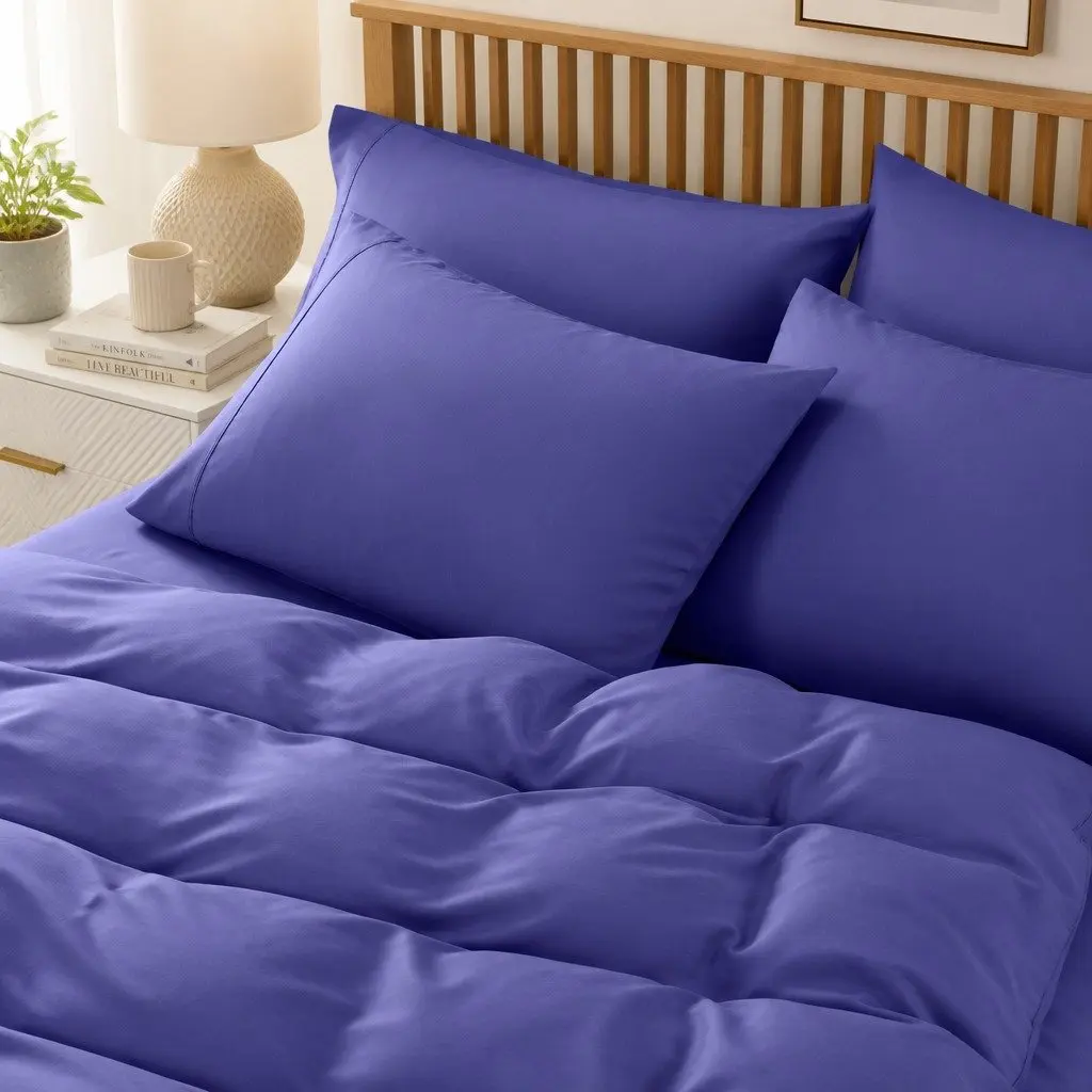 Bedding Set Bamboo Cooling 2000TC King Quilt Cover Fitted Sheet Royal Blue 6 Piece