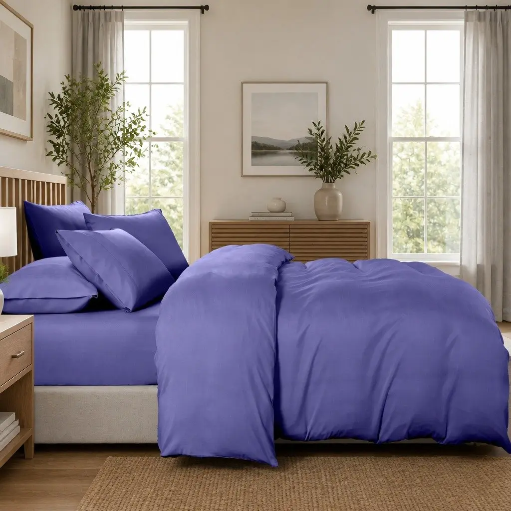 Bedding Set Bamboo Cooling 2000TC King Quilt Cover Fitted Sheet Royal Blue 6 Piece
