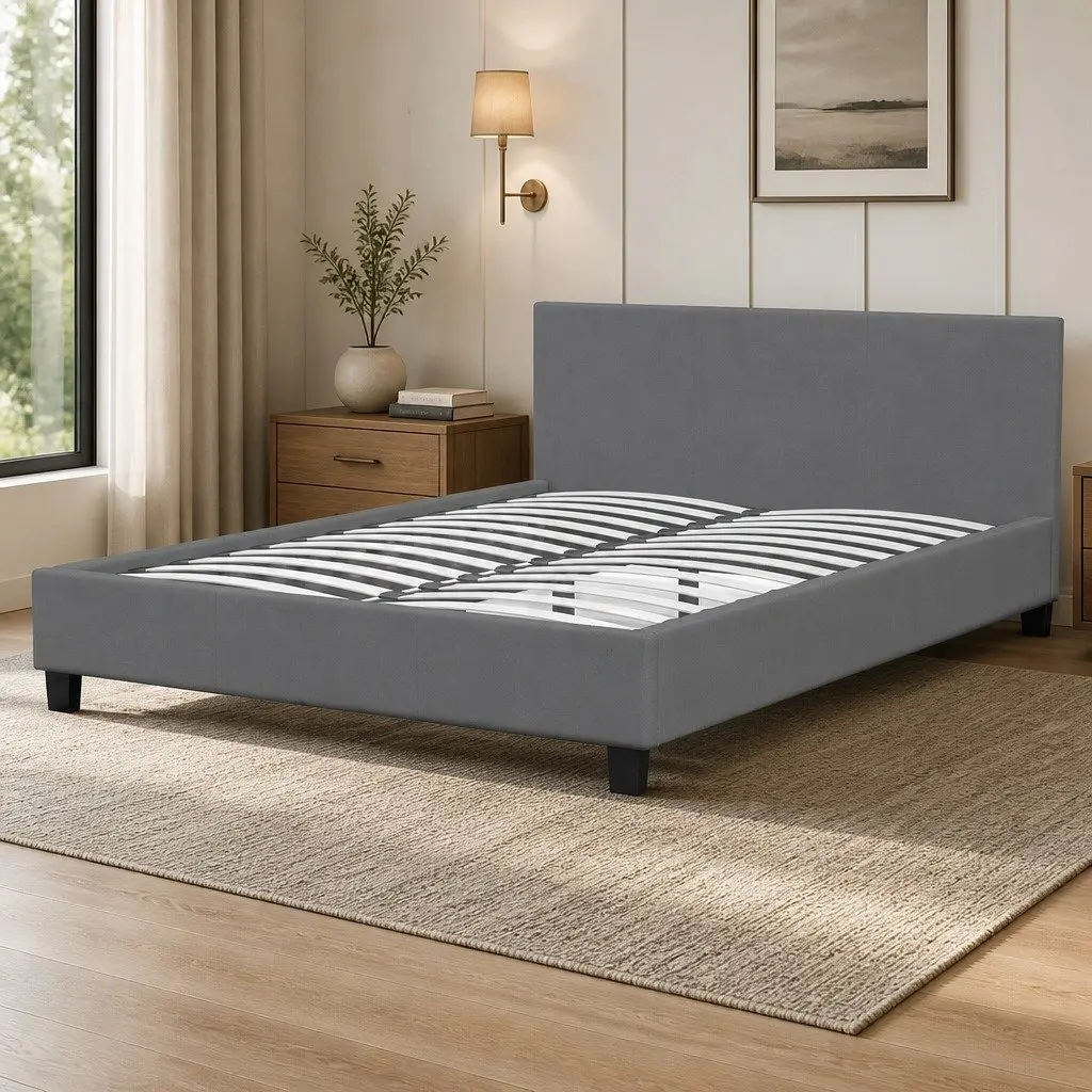 Single Bed Frame Platform Upholstered Fabric Modern 200cm L x 102cm W x 88cm H