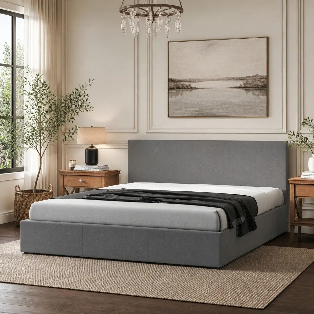 Single Bed Frame Platform Upholstered Fabric Modern 200cm L x 102cm W x 88cm H