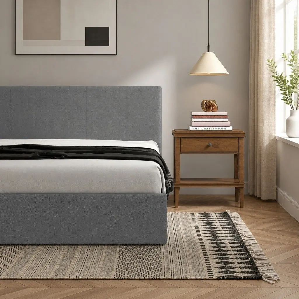 Single Bed Frame Platform Upholstered Fabric Modern 200cm L x 102cm W x 88cm H