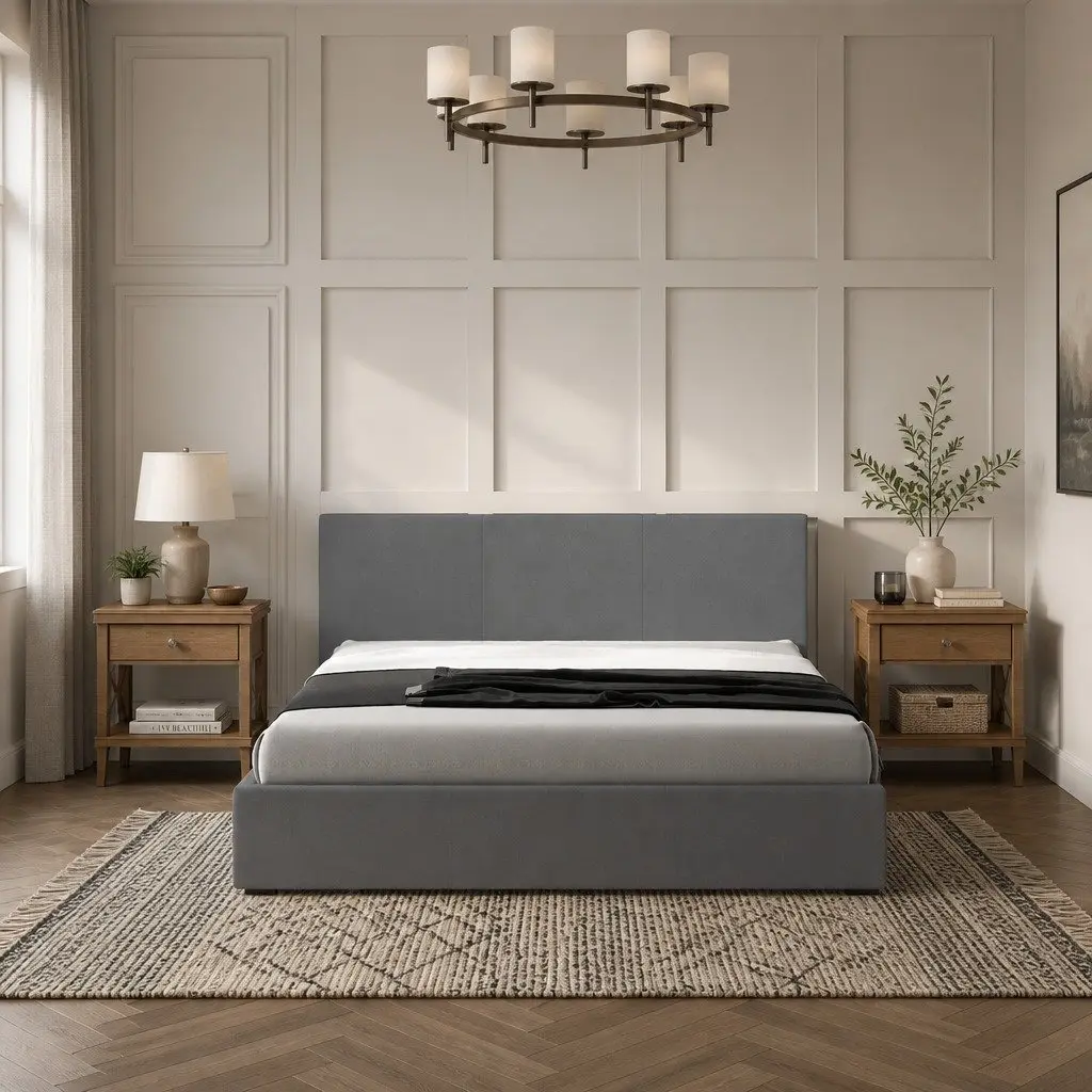 Single Bed Frame Platform Upholstered Fabric Modern 200cm L x 102cm W x 88cm H