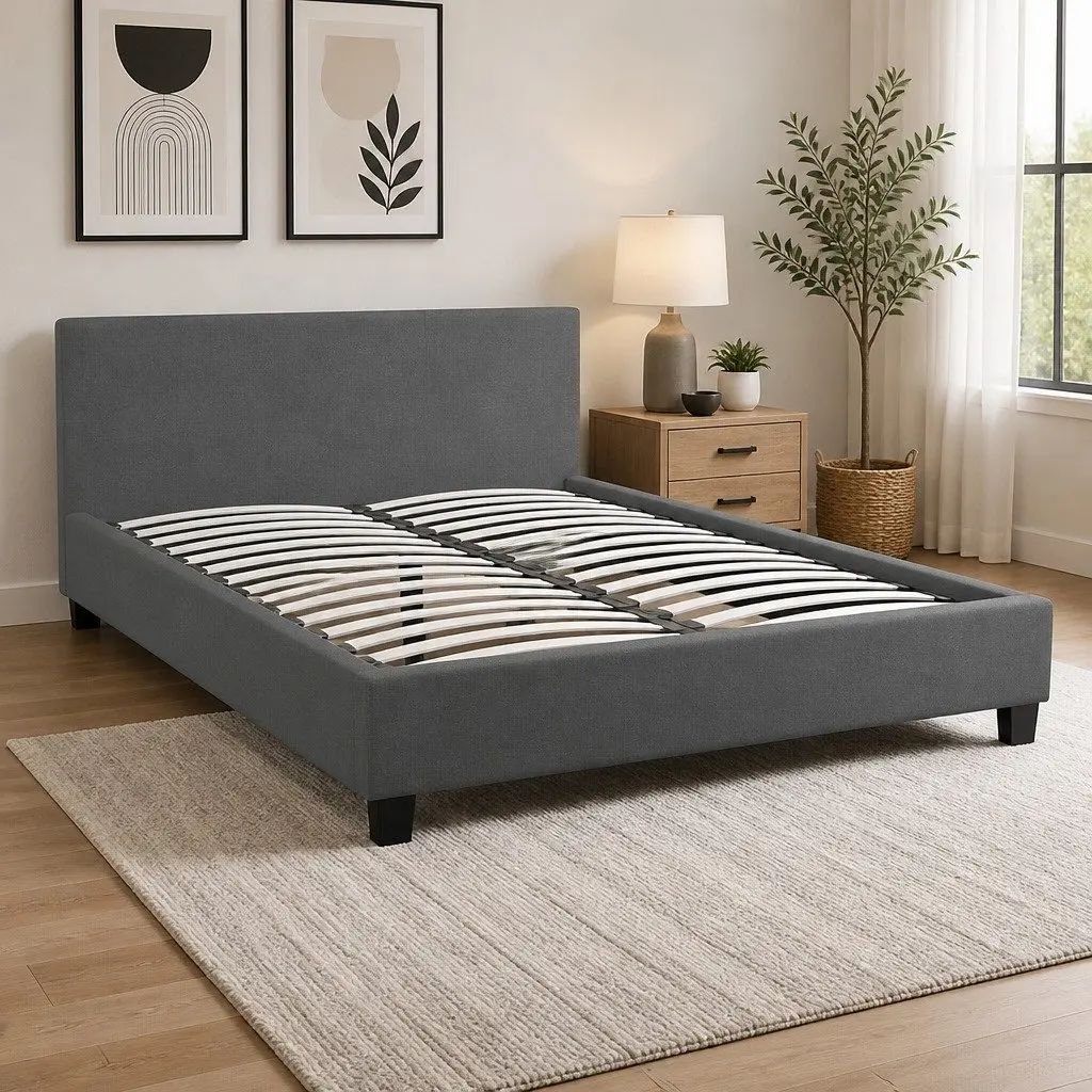 Single Bed Frame Platform Upholstered Fabric Modern 200cm L x 102cm W x 88cm H