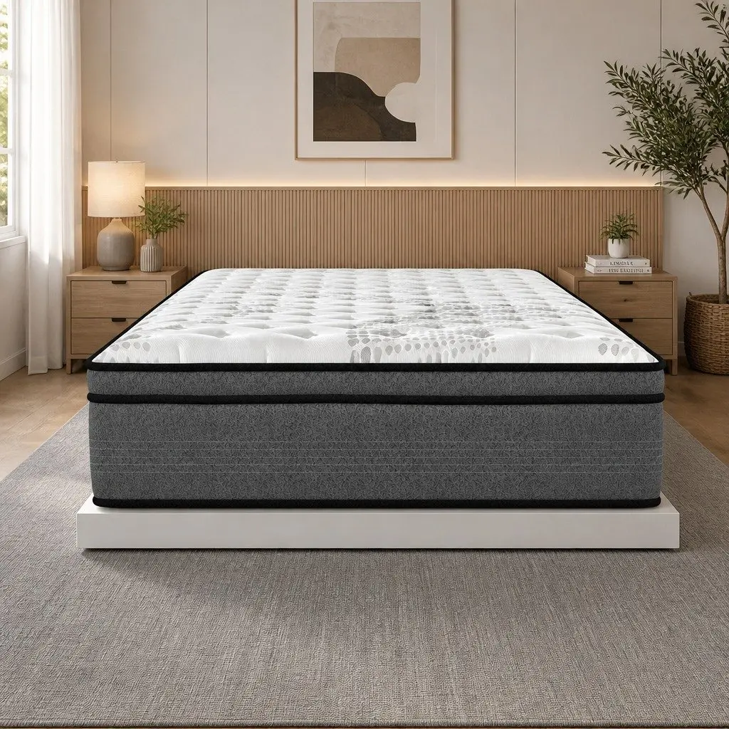 Double Mattress Medium Firm 5 Zone Euro Top Pocket Spring Pressure Relief White Grey