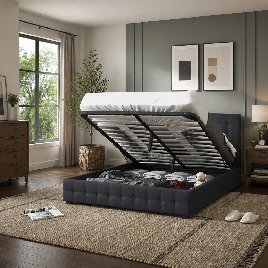 King Gas Lift Bed Frame with Ample Storage