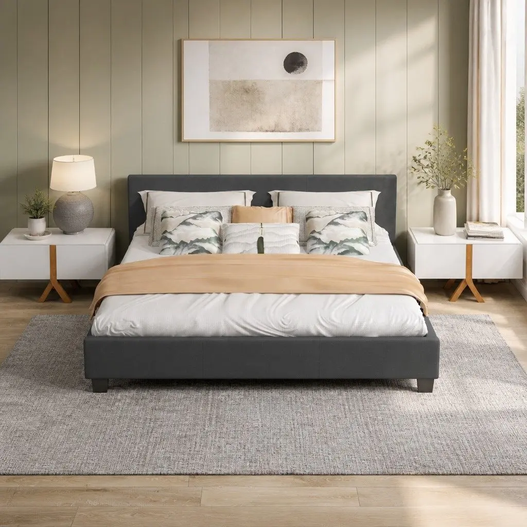 Single Bed Frame Platform Bed with Headboard 200cm x 102cm Charcoal