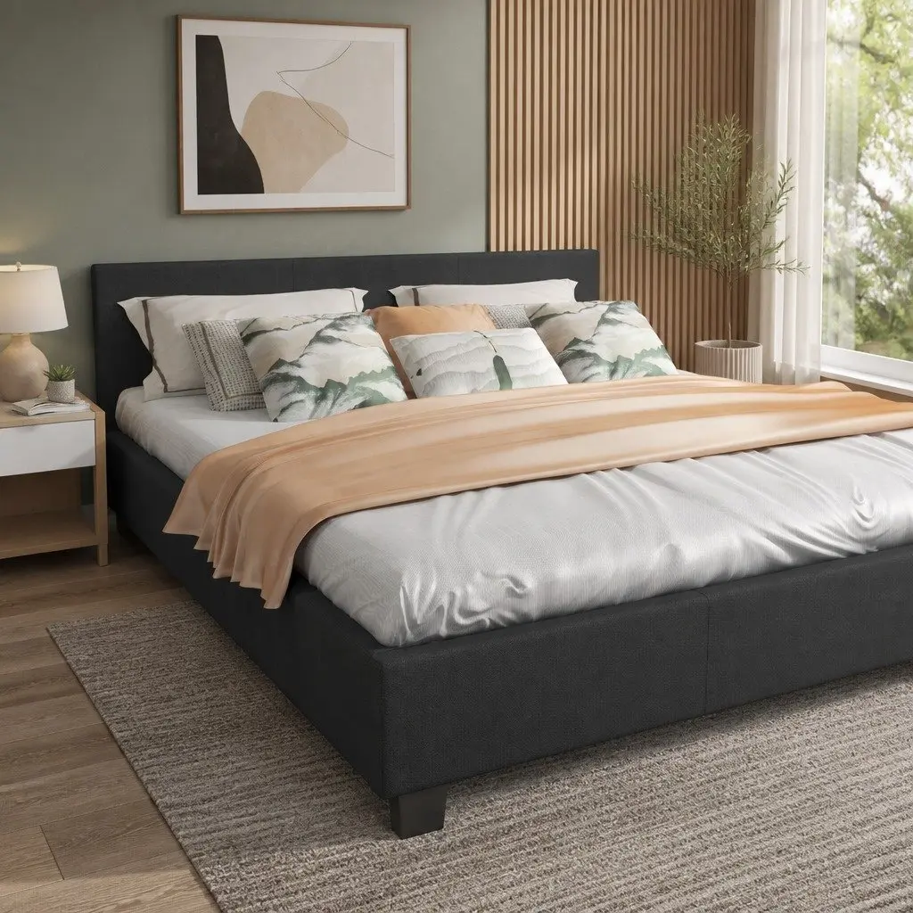 Single Bed Frame Platform Bed with Headboard 200cm x 102cm Charcoal