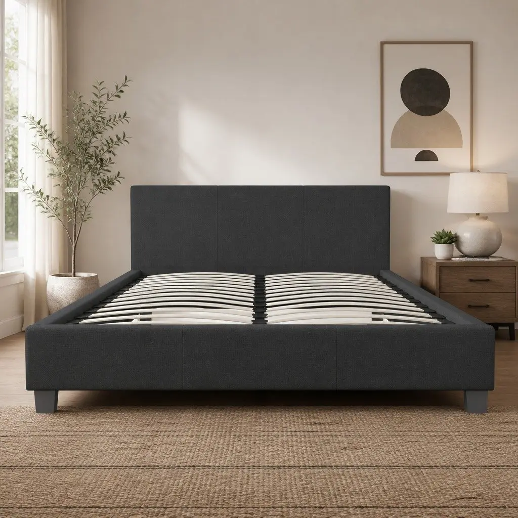 Single Bed Frame Platform Bed with Headboard 200cm x 102cm Charcoal