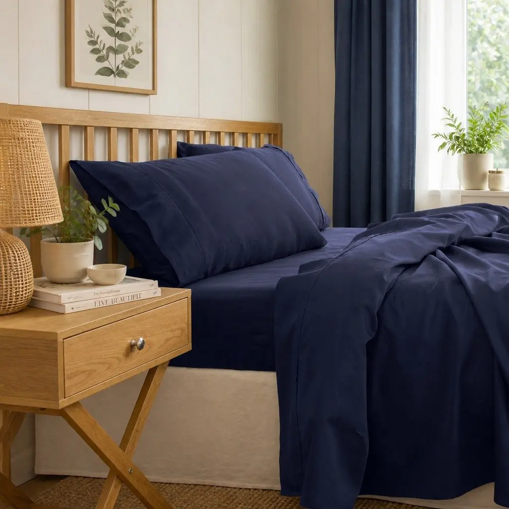 Bamboo Cotton Sheet Set 1000TC Flat Fitted Pillowcases Royal Blue