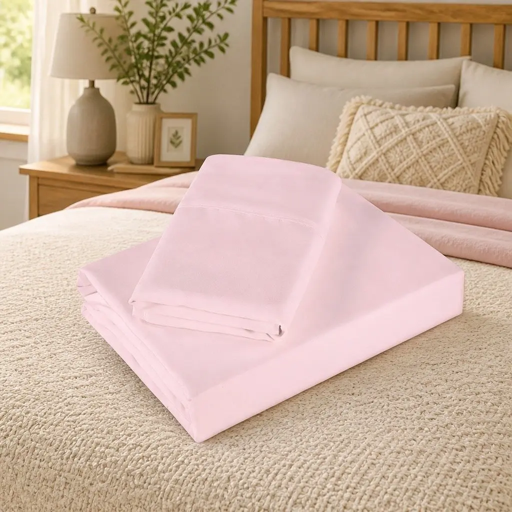 1200TC Sheet Set Queen Bed 4 Piece Flat Fitted Pillowcases Soft Pink Satin Weave