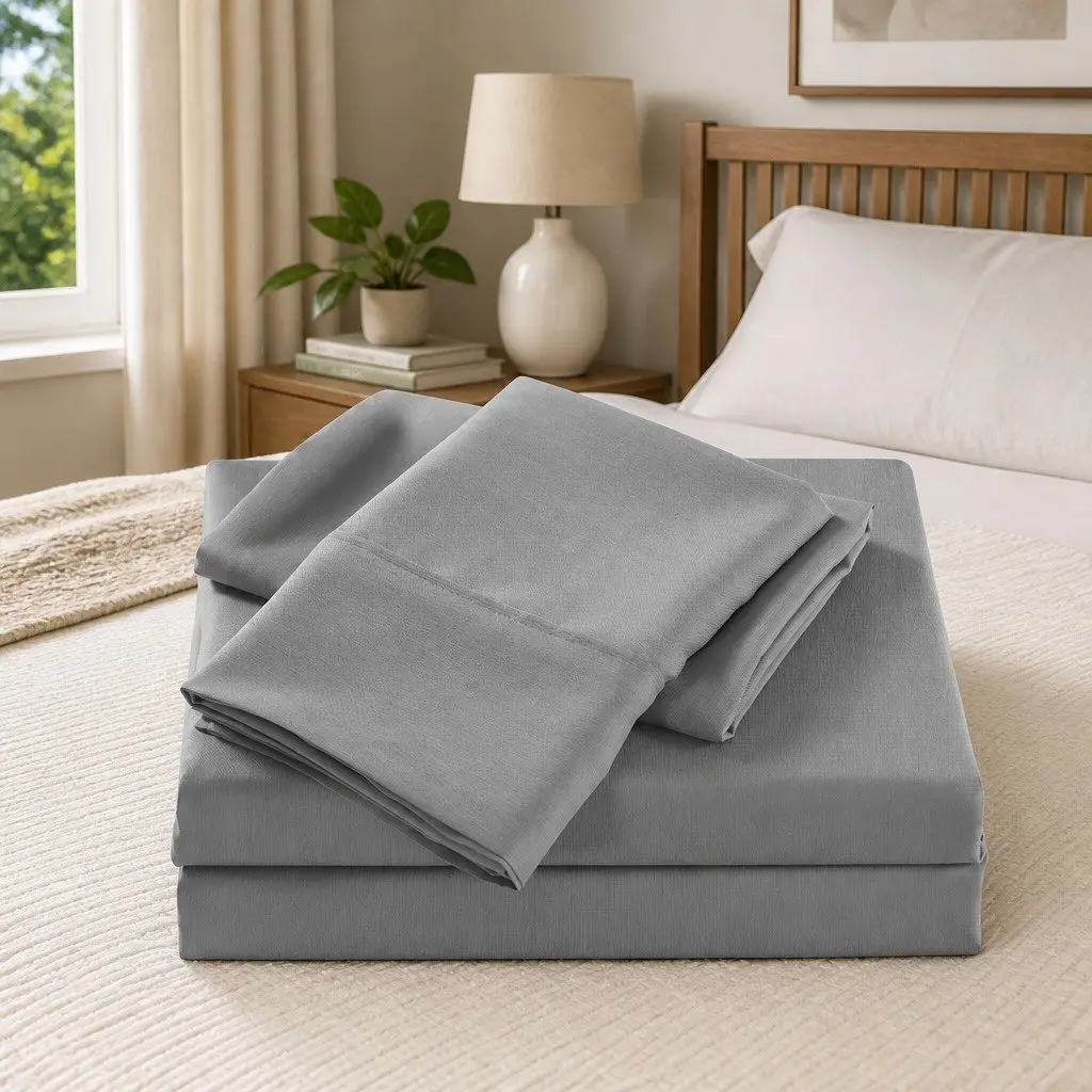 Bamboo Sheet Set Cooling 2000TC Single Bed Soft Microfibre Blend Mid Grey