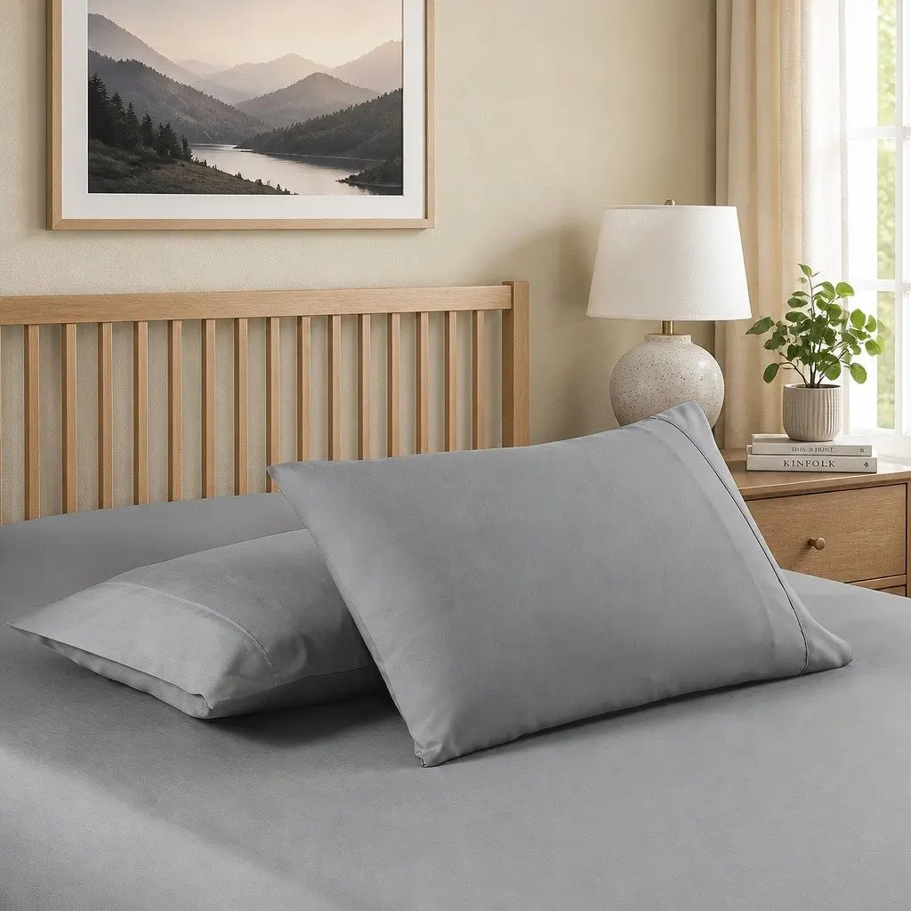 Bamboo Sheet Set Double Cooling 2000TC Mid Grey Satin Soft Breathable