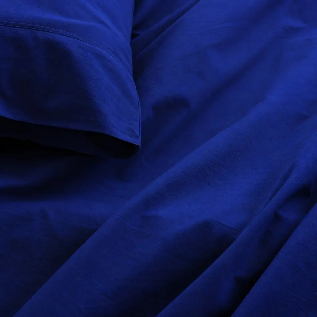 Cotton Sheet Set Single Vintage Washed Bedding Royal Blue