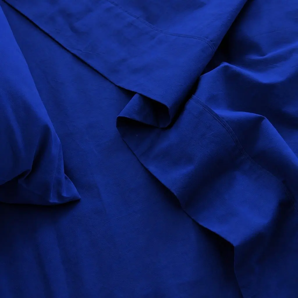 Cotton Sheet Set Single Vintage Washed Bedding Royal Blue
