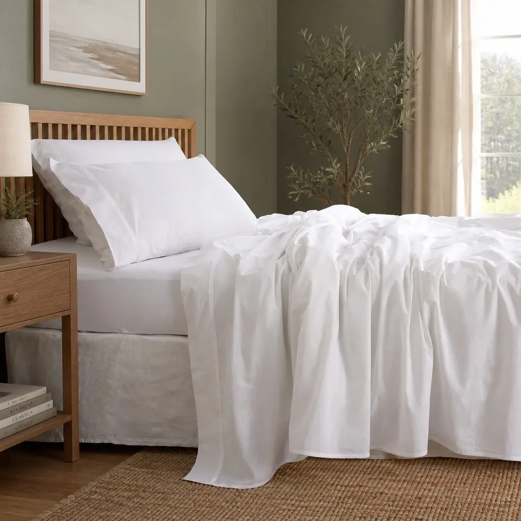 King Cotton Sheet Set Soft Breathable Vintage Washed White 4 Piece